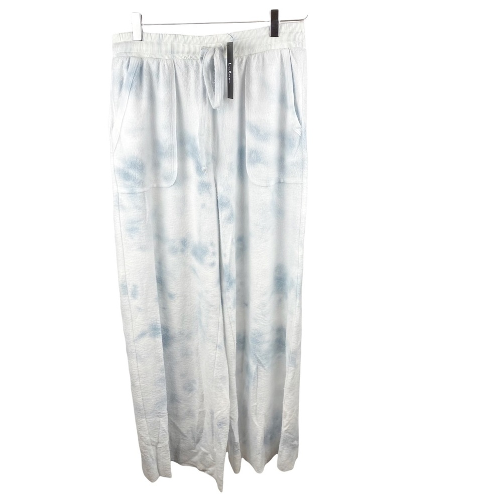 Lulu’s Choosing Chill Blue Tie Dye Fuzzy Fleece Knit Drawstring Wide Leg Pants M - Picture 4 of 11